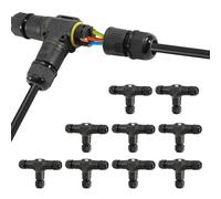 TINMAGI 10 Piezas Empalmes Cables Electricos, 3 Pines Conector Estanco, Conexión Rápida Forma T Conector de Cable Resistente IP68, Manguito de Conexión Subterráneo para Diámetro de Cable Ø3-12 mm