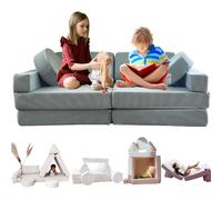TIPICHOU Sofá Infantil Modular para niños - Sofa Cama 2 plazas Plegable Convertible - Transformable en Cama supletoria, Zona de Juego, sillón, colchón de Suelo niños (Azul Verde)