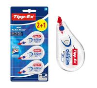 Tipp-Ex Cinta Correctora Mini Pocket Mouse - Óptimo para Material Escolar - 6 m x 5 mm, Pack de 2+1, Color Blanco