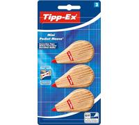 Tipp-Ex Cinta Correctora Mini Pocket Mouse - Óptimo para Material Escolar - 6 m x 5 mm, Pack de 3, Color Madera