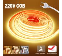 Tira COB AC 220V IP65 impermeable 10CM corte 240Leds/M 3000K 4000K 6000K decoración del hogar cinta Flexible cinta de cuerda luz LED AC 220V EU Plug