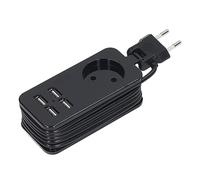 Tira De Alimentación con Enchufe Europeo De 1200W Y 10A, Tira De Alimentación para Viaje, Toma De Corriente Multitoma con 4 Puertos USB para Teléfonos Y Tabletas De 250V(Negro)
