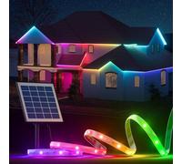 Tira de LED solar RGBIC (IP67) Ibenzoa® de 5 metros – 16 colores, Bluetooth, ángulo de iluminación de 360°, resistente al agua, panel solar y batería integrados, autonomía de 8-10 horas