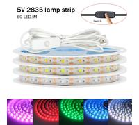 Tira de luces LED 5V 2835 USB 60Leds/m cinta Led Fita Flexible con interruptor blanco cálido luces LED impermeables para decoración de habitación Rojo