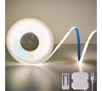 Tira de luces LED COB con batería, 2 m 640 LED, 4000 K, blanco natural, cortable, flexible, con mando a distancia, temporizador de 4 modos, para dormitorio, cocina, armario, estantería, escritorio