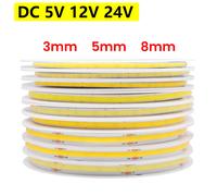 Tira de luces LED COB DC 5V 12V 24V 320 384 480 528LEDs/m barra de luz de cinta LED COB Flexible de alta densidad 3MM 5MM 8MM luz lineal PCB 384LEDs 3mm 24V