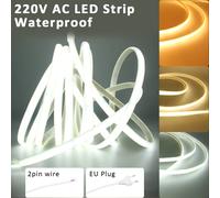 Tira de luces LED COB impermeable AC 220V IP67 con enchufe europeo/cable de 2 pines 240Leds/M 3000K 4000K 6000K lámpara de cinta Flexible para decoración del hogar 2Pin Wire