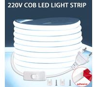 Tira de luces LED COB, interruptor de encendido/apagado de 220V con enchufe europeo, tira de luces LED de 220V, cinta de lámpara Flexible para decoración de cocina, hogar y habitación With switch