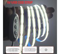 Tira de luces LED COB regulable, cinta LED Flexible USB de 5V con interruptor, iluminación lineal de alta densidad de 320LED con cinta adhesiva warm white