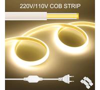 Tira de luces LED COB superbrillantes de 110V y 220V con enchufe UE, Reino Unido y EE. UU., 288LED, cinta COB impermeable, luces de neón para exteriores para cocina y habitación 110V US Plug