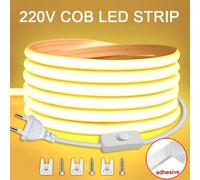 Tira de luces Led de 220V con interruptor de encendido/apagado tira de LED COB impermeable cinta Flexible de 220V para habitación dormitorio cocina iluminación de jardín al aire libre with ON-OFF swit