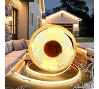 Tira LED COB 24V, BRIMETI 5M Tira luz LED Exterior Impermeable IP68 Blanco Caldo 3000K Silicona 320LED/M Cortable, Ancho 10mm, para Dormitorio Bar Fiestas Decoración Party (Sin Fuente de Alimentación)