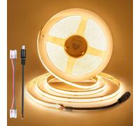 Tira LED COB de 5 m, 12 V, 8 mm de ancho, CRI 92, 9 W/m, 90 lm/w, 320 LEDs/m, cortable, flexible, sin puntos para debajo del gabinete, iluminación interior, retroiluminación (sin fuente de