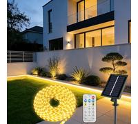 Tira LED Solar Exterior 10M, 640 LED IP68 Impermeable, Regulable con Mando a Distancia & Temporizador, 8 Modos de Iluminación Recargable Luces para Jardín, Terraza, Balcón, Valla, Piscina, Pérgola