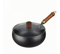 TISHITA Wok de Hierro con Tapa Sartén Antiadherente Cazo Olla Redonda Superficie Lisa Que Evita Pegado Distribución de Constante con Tapa de Vidrio y Pomo de, 26CM