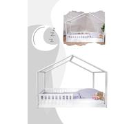 tiSsi® Cama infantil / Cama con base ENNO, tamaño 90 x 200 cm, Tissi: haya, color blanco