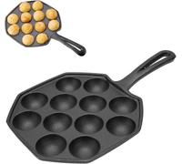 Tissting Takoyaki Grill Pan 12 Rejillas 4 Cm Orificio Takoyaki Bandeja Para Hornear de Hierro Fundido con Mango Hueco, Sartén Antiadherente para Albóndigas de Pulpo para Estufa de Inducción Eléctrica