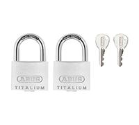ABUS Candado de Titalium 64TI/20 - juego de 2, cierre igualado - cuerpo del candado de aluminio especial - arco de acero endurecido - nivel de seguridad ABUS 3 - plateado