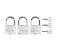 ABUS Candado de Titalium 64TI/40 - juego de 3 - cierre igualado - candado para sótanos con cuerpo de aluminio especial - arco de acero endurecido - nivel de seguridad ABUS 5