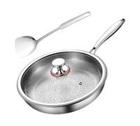 Titanium Hammered Pan - 11-Inch Nonstick Frying Pan With Lid, Uncoated Titanium Steel Cookware, Fish Scale Hammered Texture | Home Kitchen Skillet For Searing Steak Fish Pancake Camping Restaurant