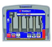 Tivoly 10331670006 FNH04 - Juego de 4 brocas de madera de nogal, DIN 335C, HSS Cobalt 5% a 90°, diámetro 8,3 a 16,5 mm, incluye 1 fresa 5-10