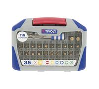 TIVOLY 11521572004 - Estuche de 35 tornillos torsion Tin, contiene 5 pz, 5 ph, 8 tx, 4 hex, 4 fe, 1 portapuntas destornilladores