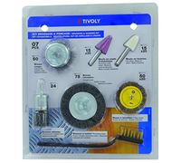 TIVOLY XT20252580200 - KIT de pulido y cepillado 7 piezas - Kit compuesto de 2 cepillos circulares 50 y 75 mm, vástago 6 mm, 1 cepillo de copa 50 m, 2 muelas ojiva y cónica, 1 cepillo manual