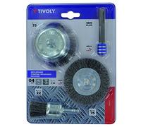 TIVOLY XT20252580201 - KIT de pulido y cepillado 7 piezas - Kit compuesto de 2 cepillos circulares 50 + 75mm, vistago 6mm, 1 cepillo de copa 50mm 2 muelas ojiva y cónica, 1 cepillo manual