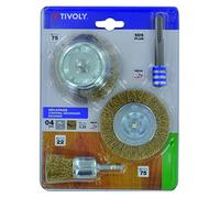 TIVOLY XT20252580202 - KIT de pulido y cepillado 7 piezas - Kit compuesto de 2 cepillos circulares 50 + 75mm, vistago 6mm, 1 cepillo de copa 50mm 2 muelas ojiva y cónica, 1 cepillo manual