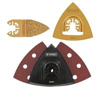 Tivoly XT512720003 - Juego de 3 cuchillas oscilantes para lijar, bandeja de lijado, 93 mm, 2 hojas abrasivas grano 80 rallador triangular concreción carb Δ80 mm dedo de concreción carb 33 mm