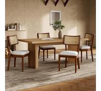 TIZZ 6 sillas de comedor de madera maciza con respaldo de ratán, cómodas, transpirables, comedores, salones, cafeterías, estilo moderno, lino, nogal