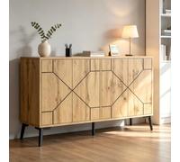 TIZZ Aparador con patrón de ondas, 4 puertas con mecanismo de rebote, armario de almacenamiento de fibra de densidad media, para comedor, estudio, salón, capacidad de carga de 50 kg, color madera, 120