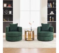 TIZZ Juego de 2 sillones de ocio giratorios de 360 grados, de pana verde oscuro, reposabrazos acolchados de espuma de alta densidad, espacio de almacenamiento debajo del asiento, adecuado para