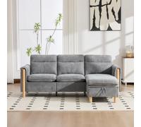 TIZZ Juego de sofá de 3 plazas de estilo nórdico con taburete de almacenamiento, sofá de tela en forma de L con bolsillos laterales, patas de madera, ideal para sala de estar, habitación pequeña