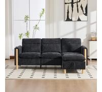 TIZZ Juego de sofá de 3 plazas de estilo nórdico con taburete de almacenamiento, sofá de tela en forma de L con bolsillos laterales, patas de madera, ideal para sala de estar, habitación pequeña