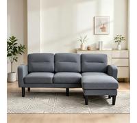 TIZZ Sofá esquinero en forma de L de 3 plazas con chaise longue, sofá esquinero pequeño con bolsa de almacenamiento, patas de sofá, para salón, 204 x 136 x 80 cm, gris