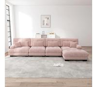 TIZZ Sofá esquinero modular de 4 plazas, juego de sofá en forma de L para sala de estar cómodos sofás en la nube con combinación otomana móvil DIY chenilla rosa