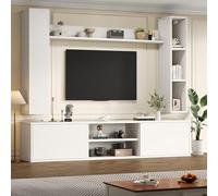 TIZZ TV Wohnwand-Set 180 x 35 x 33.5 cm con vitrinas (juego completo, 4 unidades), incluye tabla de TV, estantería de pie y 2 estantes de pared, juego de muebles de salón, mueble de TV de pie y