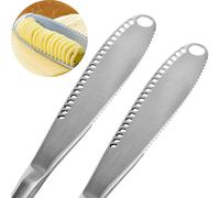 TK Cuchillo de mantequilla de acero inoxidable 2 uds, cuchillo rizador de mantequilla profesional 3 en 1 con borde dentado