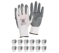 TK Gloves SNAKE/Guante de poliéster protector recubierto de nitrilo/Talla 10, 12 pares/Gris Blanco/Guantes/Guantes de montaje/Guantes de trabajo/Guante protector de nitrilo/Delgado Flexible
