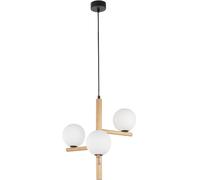 TK Lighting Lámpara colgante Estera, cristal opalino, madera, 3 luces