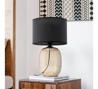 TK Lighting Lámpara de mesa Melody, altura 48 cm, cristal marrón, textil negro