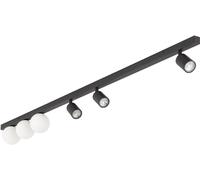 TK Lighting Plafón Vox, 6 luces, cristal, negro, longitud 159 cm