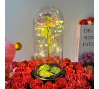 TK Rosa Bella y Bestia Rosa Eterna, Regalo Mujer Flores Artificiales con Luces LED, Flor Artificial de Lámina de Oro con Hojas Caídas, Regalos Originales para Mama Novia Cumpleaños Aniversario，san val