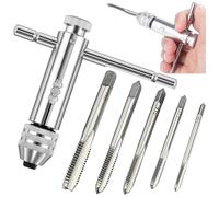 Tkxjry 6 Piezas Macho de Roscar Métrico, Portaherramientas con mango corredizo, Mango en T Ajustable con Carraca×1 + Machos×5, M3 M4 M5 M6 M8 Juego de Llaves de Macho, HSS Juego de brocas manuales