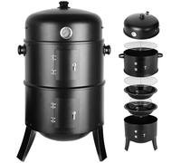 TLGREEN Ahumador 3 en 1, Smoker Barbacoa, Barril de Ahumado, Ø44,5 x 80 cm, Incluye Salida de Aire Regulable y Termómetro, Cuenco de Agua, 2 Rejillas de Barbacoa, para Ahumar, Asar y Cocinar