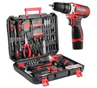 TLGREEN Caja Herramientas con Destornillador Electrico/Taladro Bateria 12V | Maletin Herramientas Completa 138 Piezas,Kit Juego de herramientas profesionales, para Bricolaje y Arreglos Diarios, rojo