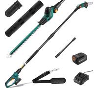 TLGREEN Cortasetos y podadora telescópica inalámbrica 2 en 1, 20 V | herramienta multijardín,con batería de iones de litio de 4,0 Ah/cargador,mango principal giratorio,ángulo de corte ajustable