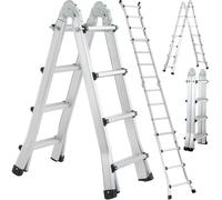 TLGREEN Escalera telescópica de Aluminio, 4 x 3 peldaños, 3,98 m, Escalera multifunción de Aluminio, Escalera articulada, Plegable, Escalera de Caballete, Multiusos, hasta 150 kg