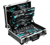 TLGREEN Maletín de herramientas de aluminio lleno de 122 piezas, caja de herramientas, caja de herramientas equipada con llave de tubo, destornillador, etc. para manualidades, bricolaje, hogar, taller